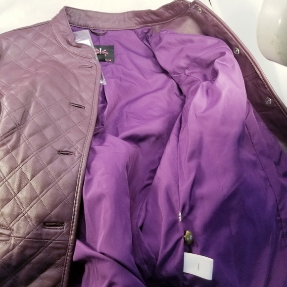 ISSAC MIZRAHI GENUINE LEATHER WOMAN QUILTED JACKET PURPLE NEW WITH TAGS SZ L - Picture 6 of 11